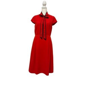 J. Crew Red Tie Neck Cap Sleeve Midi Dress with Bow